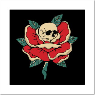 head skull and rose clover Posters and Art